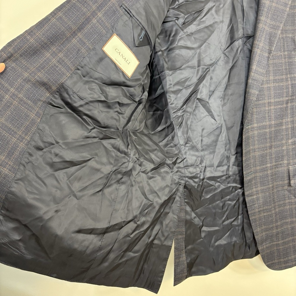 Canali Wool Plaid Sport Coat US 46L Navy Blazer - Picture 9 of 12